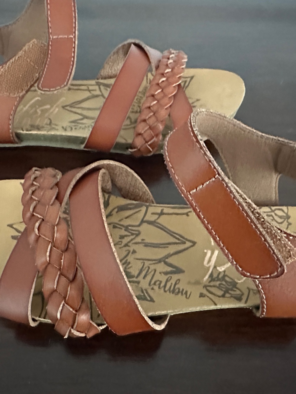 Malibu Girls' Tan Braided Strap Sandals